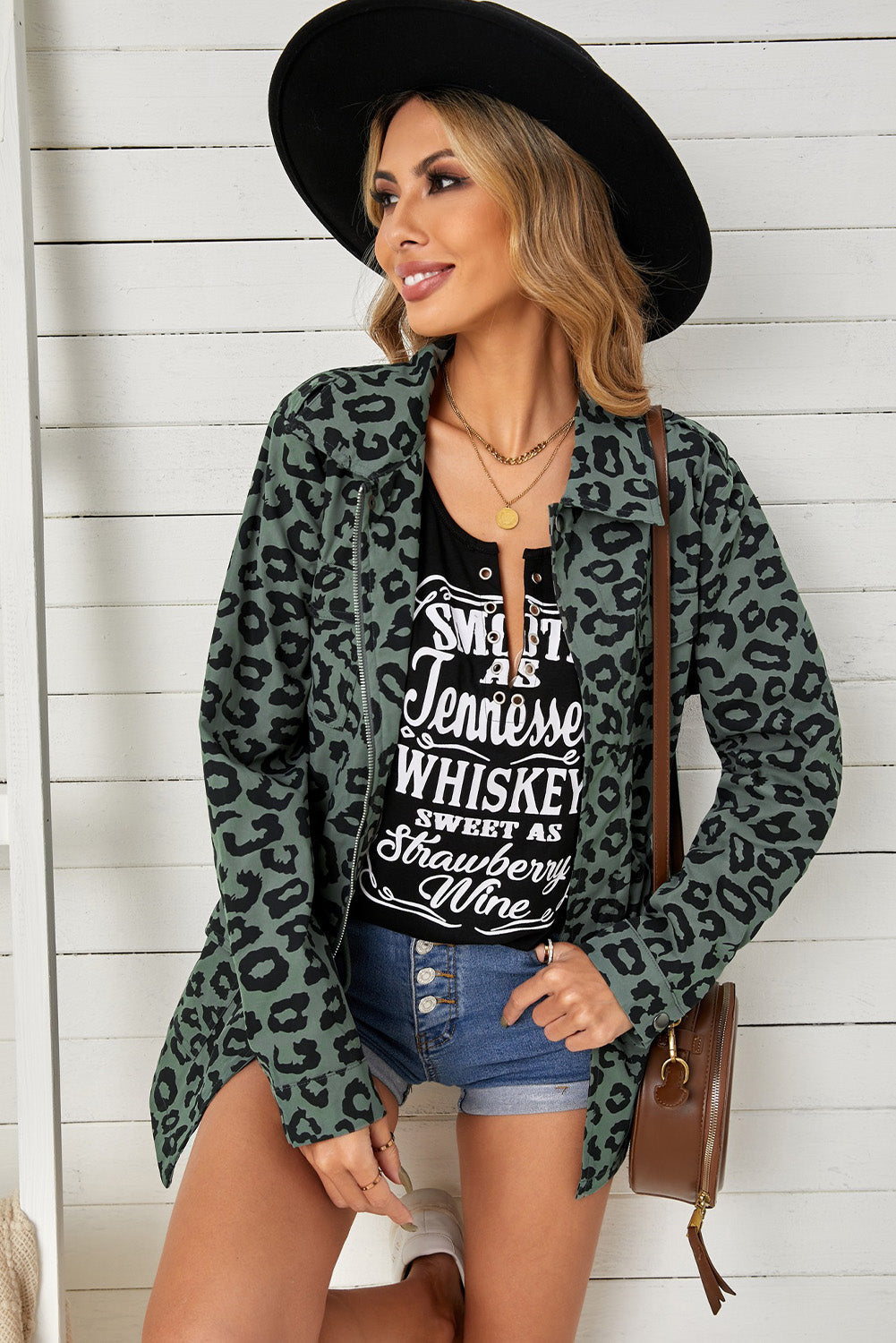 Chaqueta con cordón en la cintura y bolsillos de leopardo de Double Take