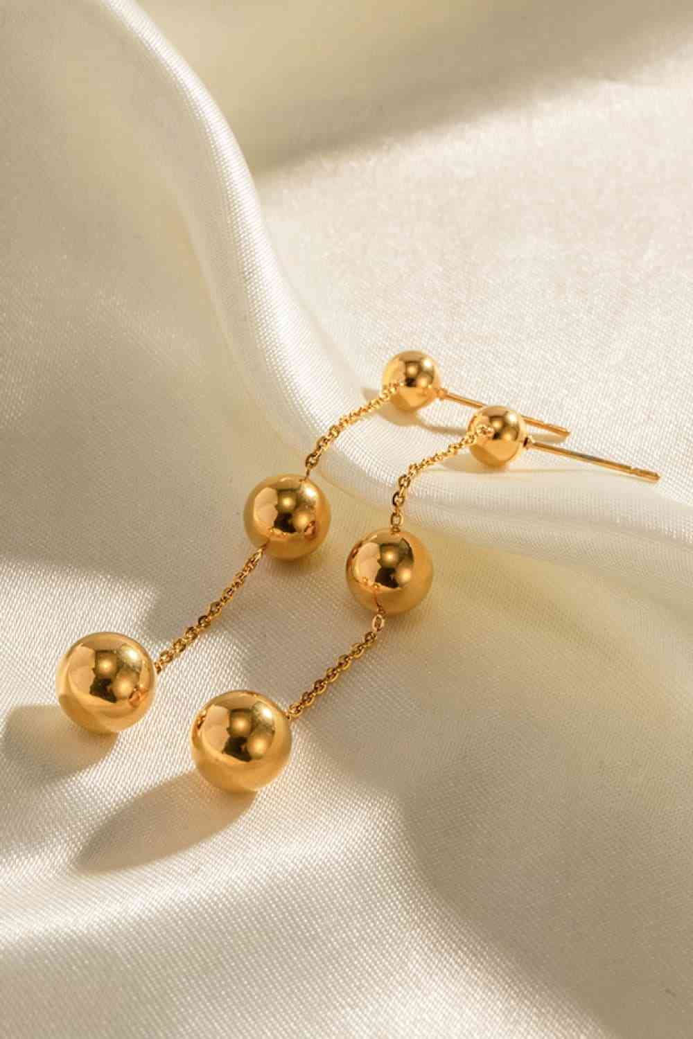 Pendientes de acero inoxidable con cadena y bolitas