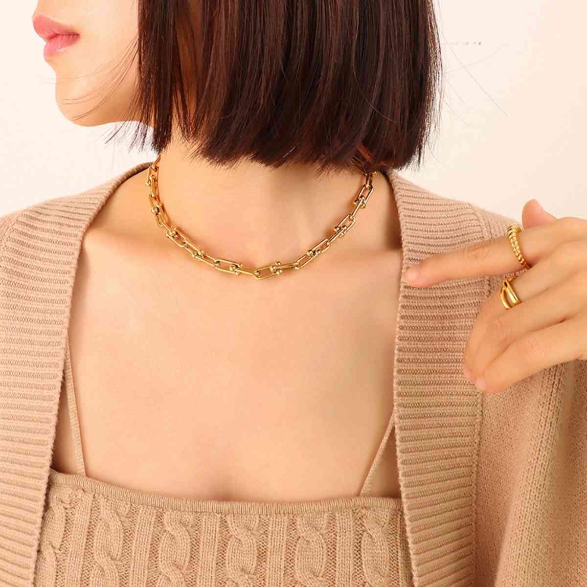 Collar de acero y titanio con cadena gruesa