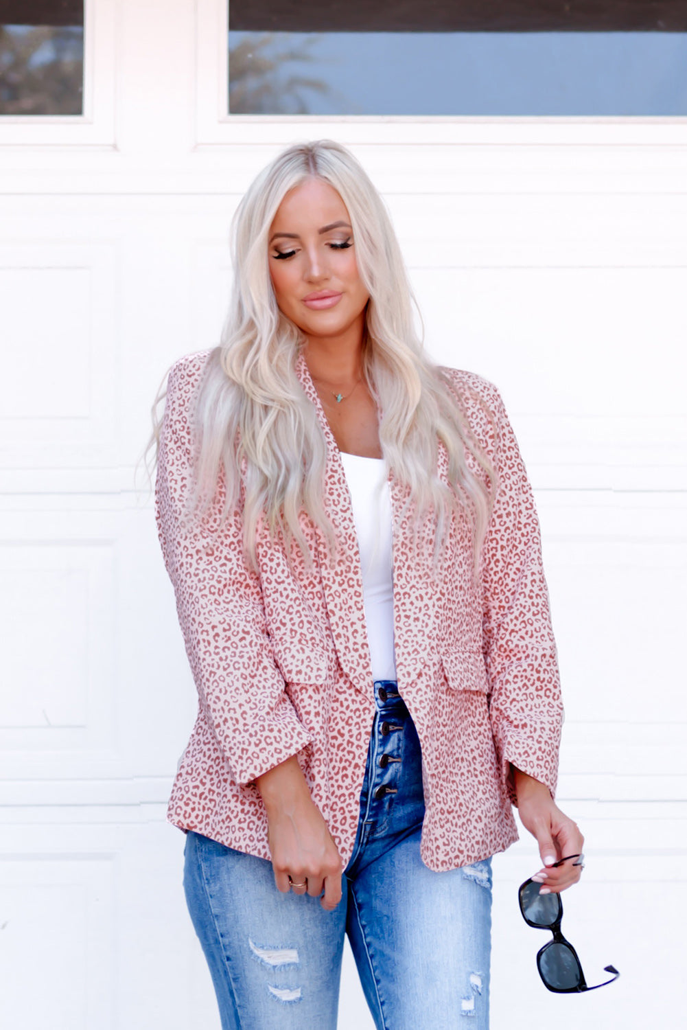 Blazer con cuello chal y estampado de leopardo de Double Take