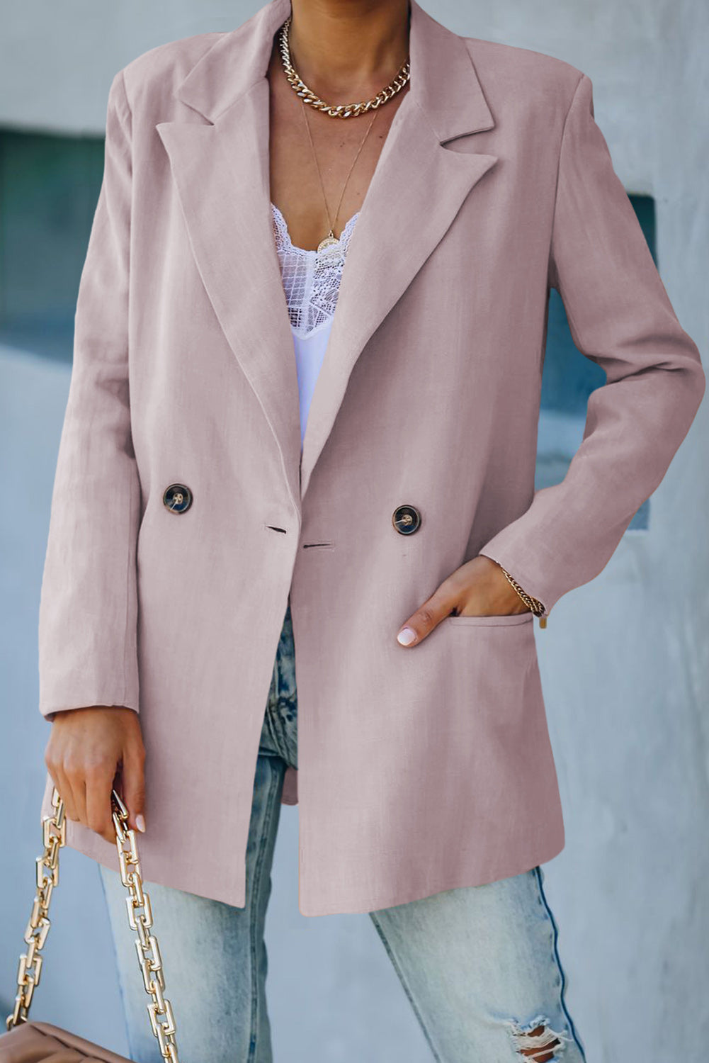 Blazer cruzado con hombros acolchados y bolsillos de Double Take
