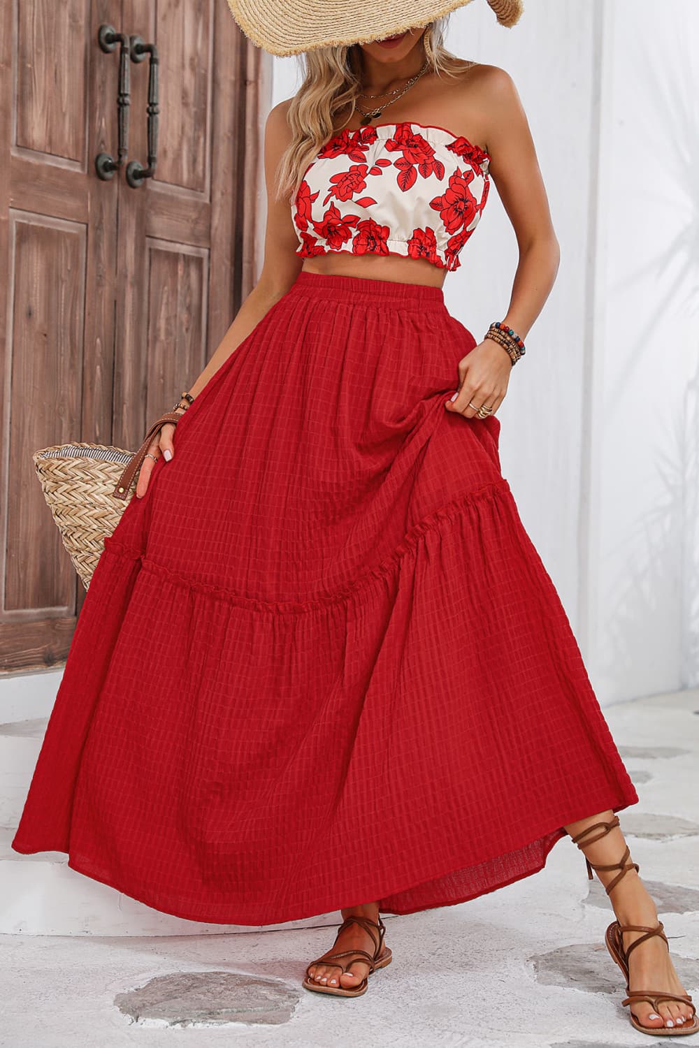 Conjunto de top tubo y falda larga con estampado floral