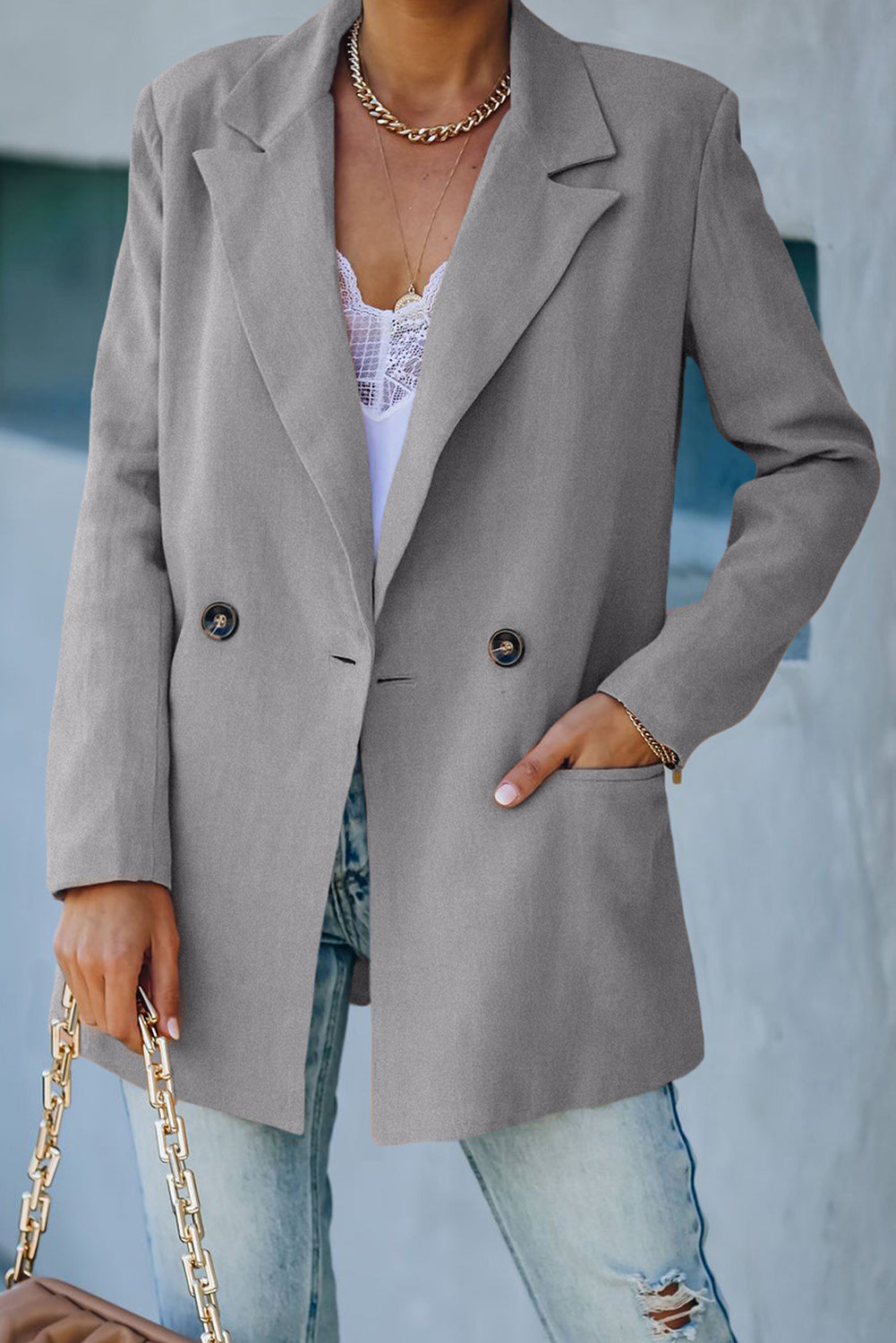 Blazer cruzado con hombros acolchados y bolsillos de Double Take